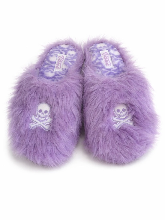 Vans Shoes - Vans Y2K Purple Faux Fur Slippers Skull Goth Cozy Slides Womens Size 7 New